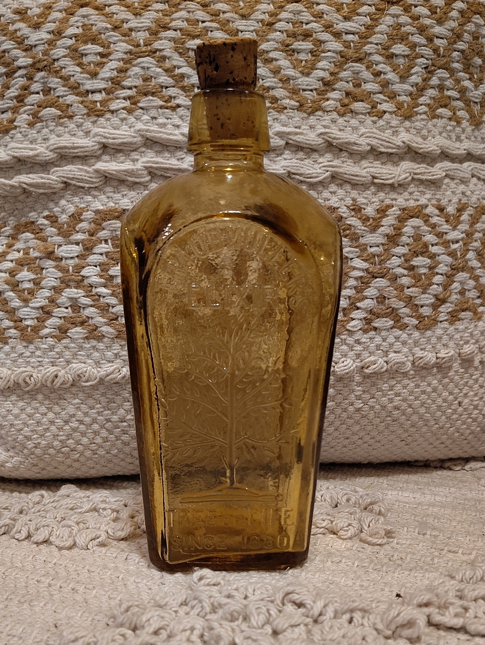 Vintage Amber Glass Tree Of Life Elixir Bottle Circa 1970's